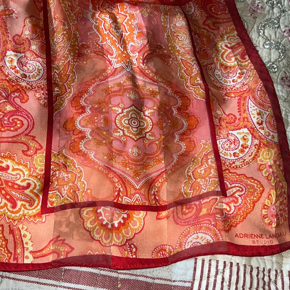Adrienne Landau Orange Pink Paisley Silk Scarf